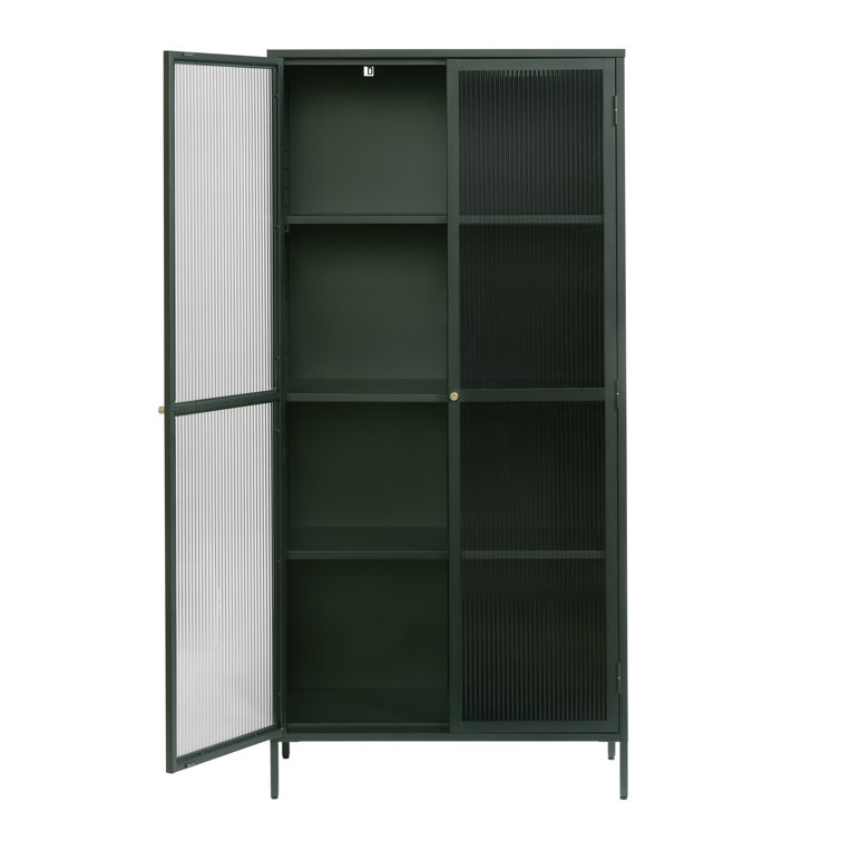 Arnika 75" Green Metal and Fluted Glass Display Cabinet