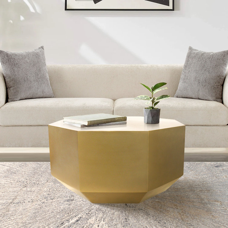 Dorian Faceted Brass Finish Iron Octagon Coffee Table