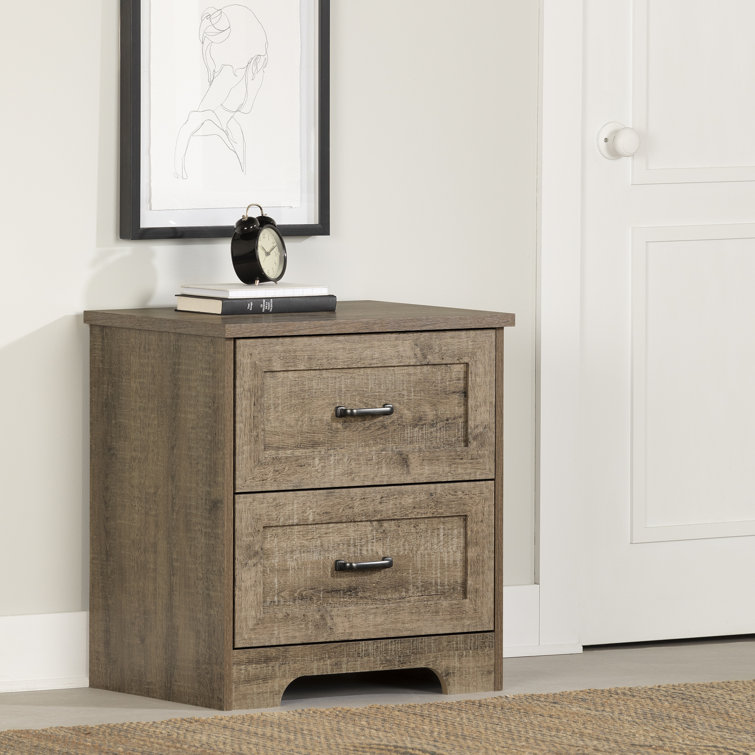 Weathered Oak 2-Drawer Farmhouse Nightstand