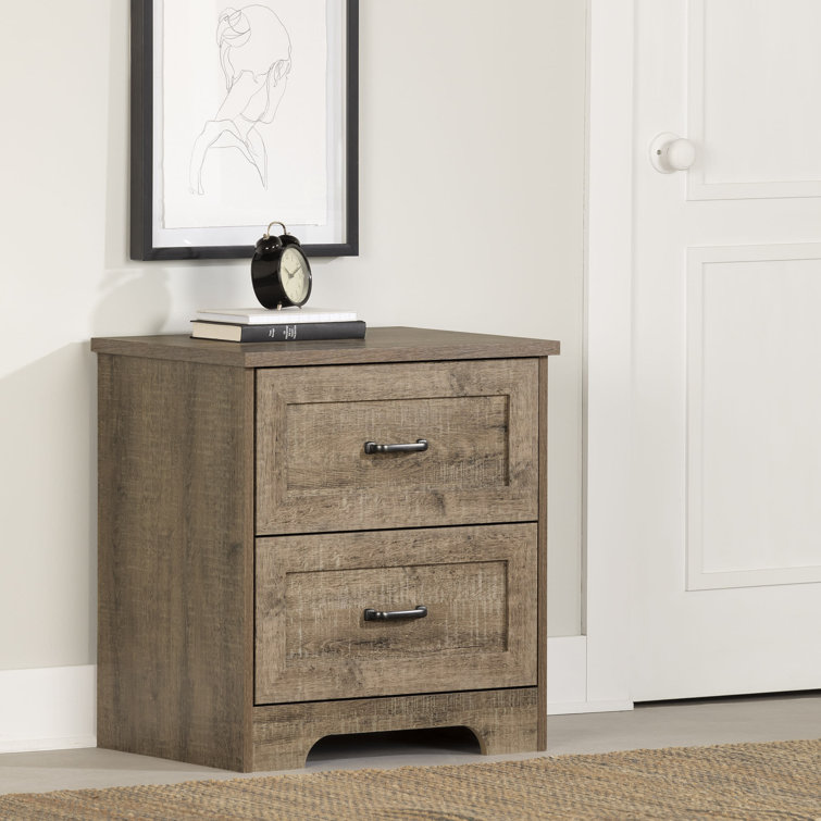 Weathered Oak 2-Drawer Farmhouse Nightstand