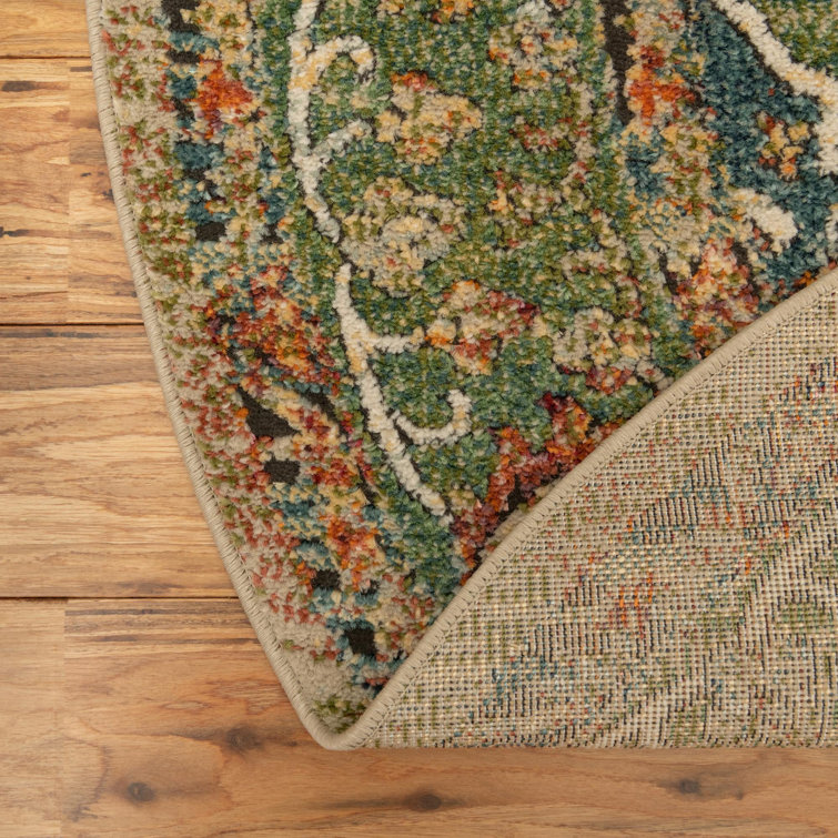 Blue Oriental Synthetic Round Rug with Jute Backing
