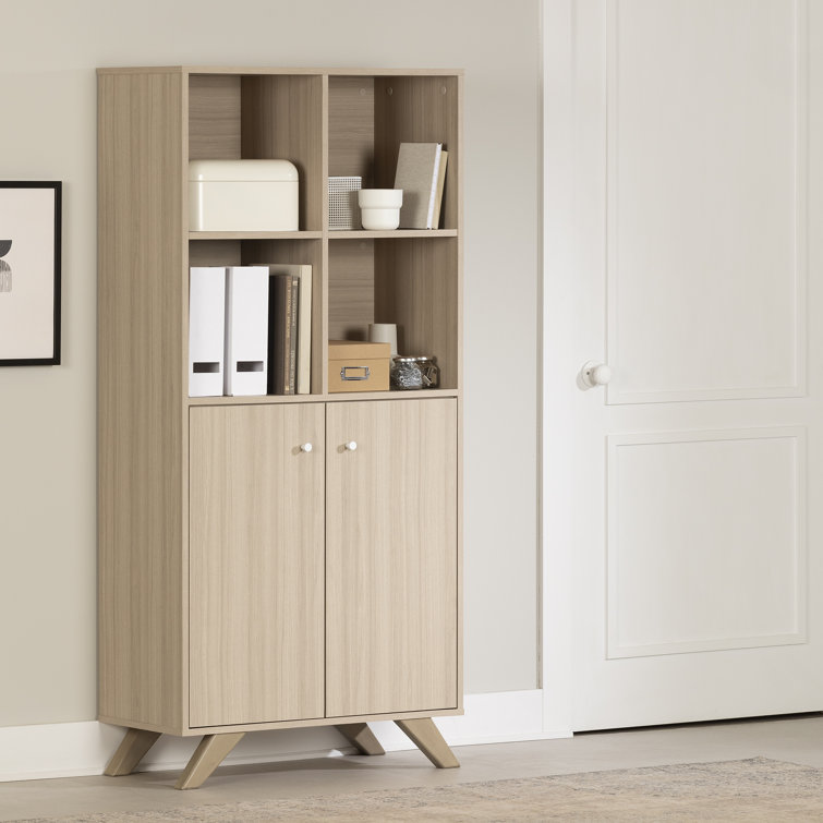 Soft Elm 65" Laminated Particle Board Bookcase with Doors