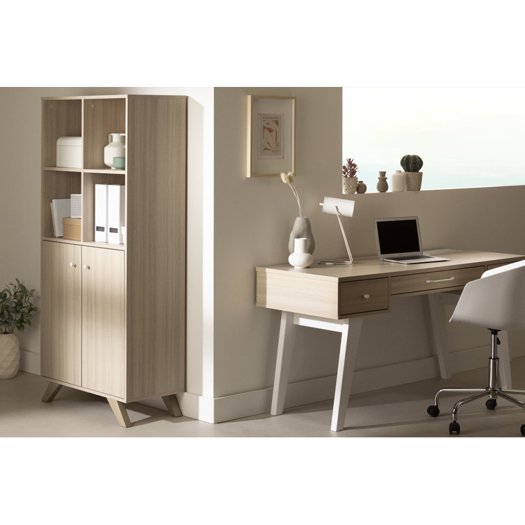 Soft Elm 65" Laminated Particle Board Bookcase with Doors