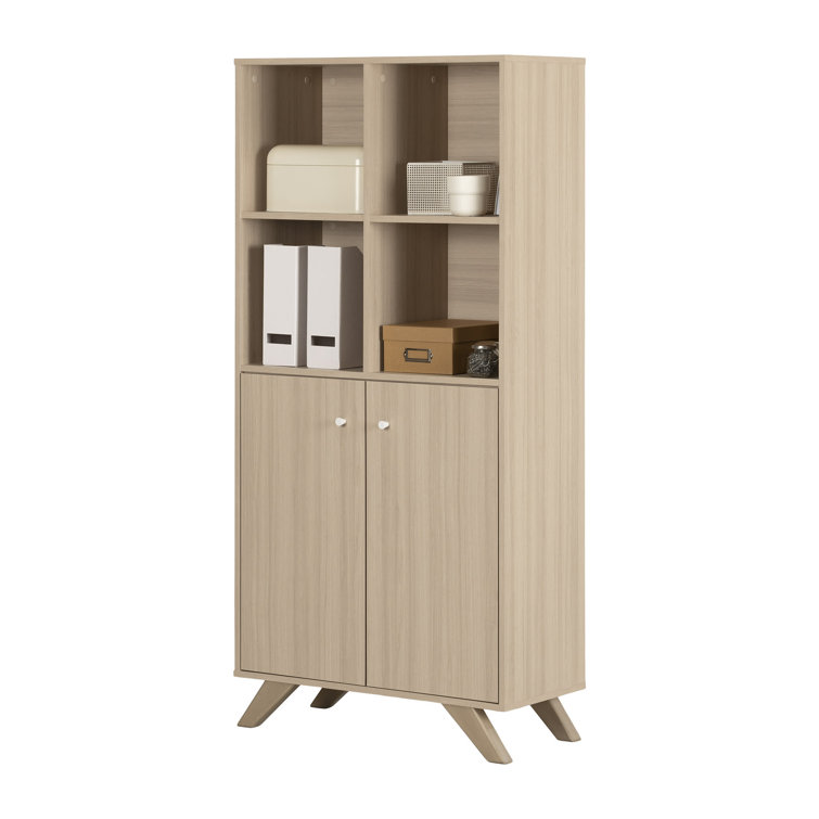 Soft Elm 65" Laminated Particle Board Bookcase with Doors