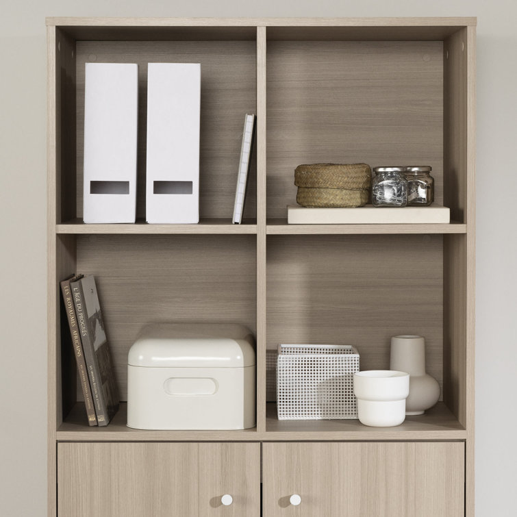 Soft Elm 65" Laminated Particle Board Bookcase with Doors