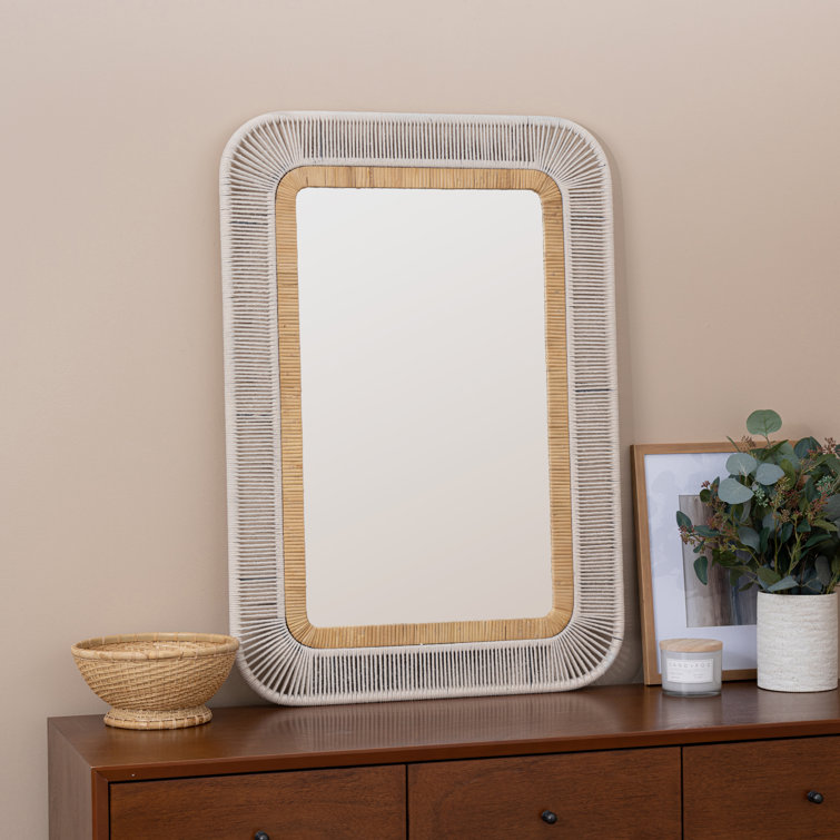 Nikole Casual Coastal Rectangular Taupe Wall Mirror