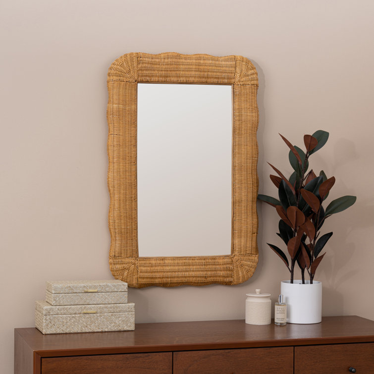 Auden Coastal Rectangular Vanity Wall Mirror in Natural Rattan