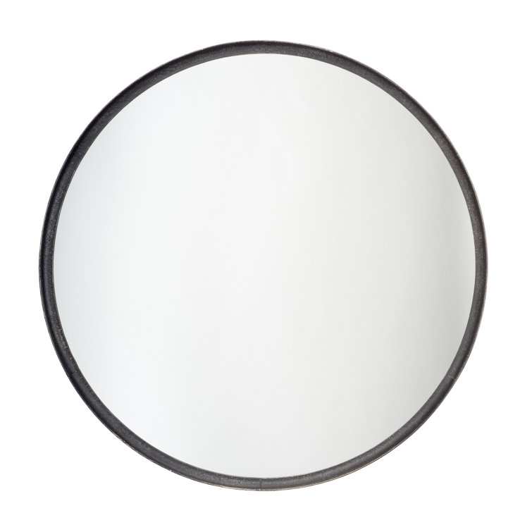 Industrial Black Iron Round Accent Mirror