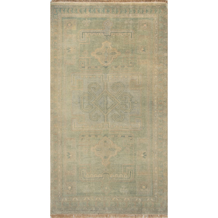 Hand-Knotted Sage Green Wool Floral Rug - 3'6" x 5'6"