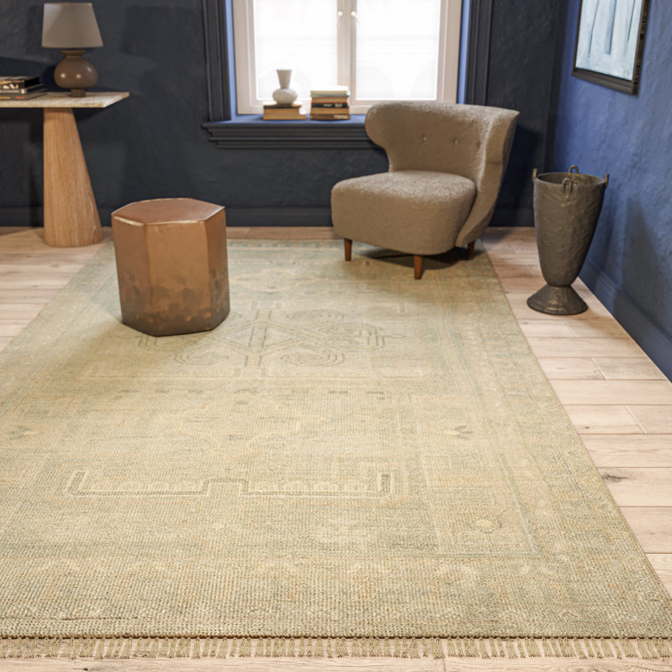 Hand-Knotted Sage Green Wool Floral Rug - 3'6" x 5'6"