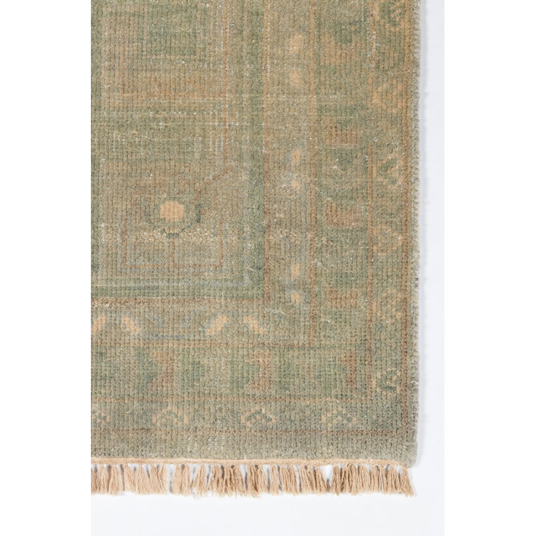Hand-Knotted Sage Green Wool Floral Rug - 3'6" x 5'6"