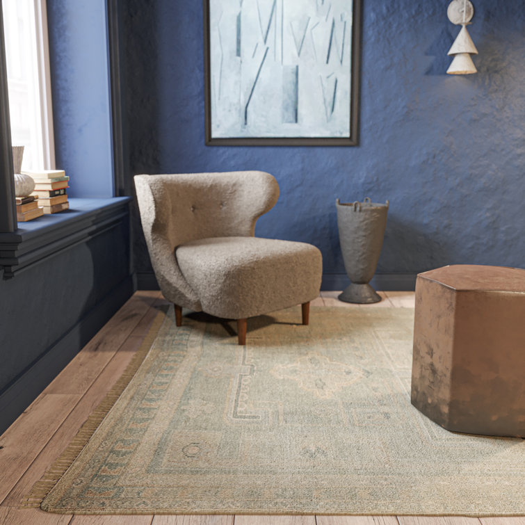 Hand-Knotted Sage Green Wool Floral Rug - 3'6" x 5'6"