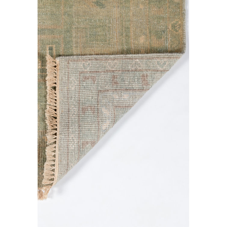 Hand-Knotted Sage Green Wool Floral Rug - 3'6" x 5'6"