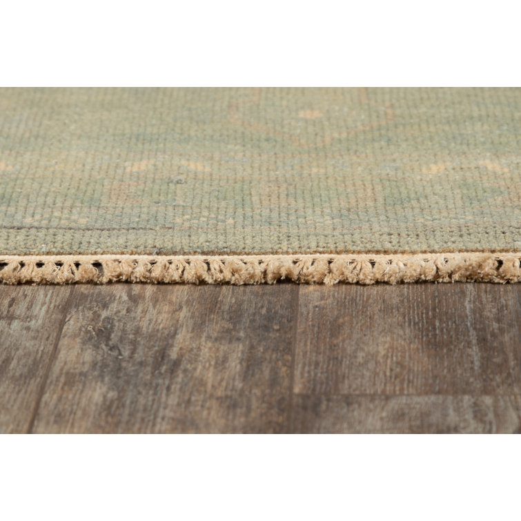 Hand-Knotted Sage Green Wool Floral Rug - 3'6" x 5'6"