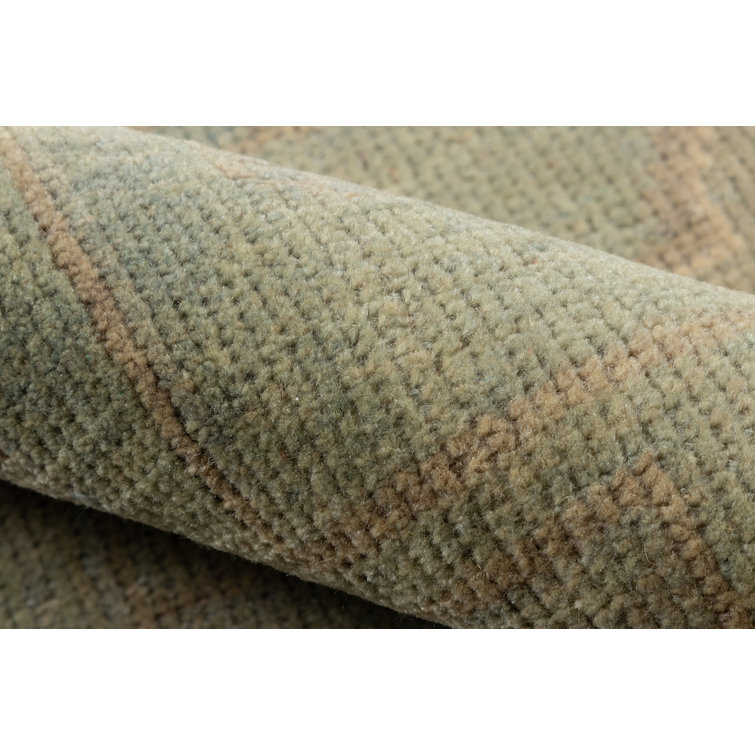 Hand-Knotted Sage Green Wool Floral Rug - 3'6" x 5'6"