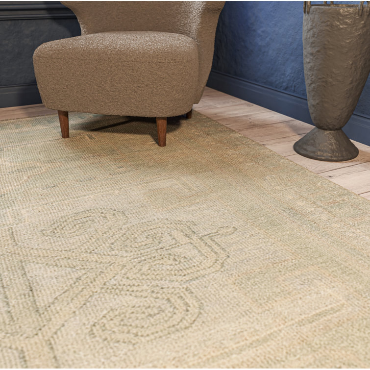 Hand-Knotted Sage Green Wool Floral Rug - 3'6" x 5'6"