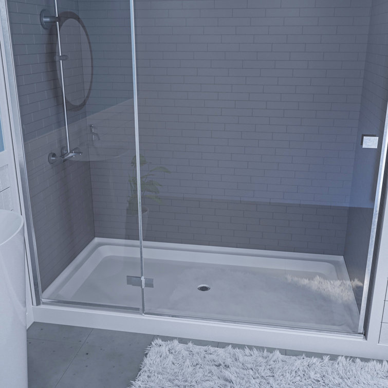 60'' White Gloss Rectangular Shower Base with Brass Drain