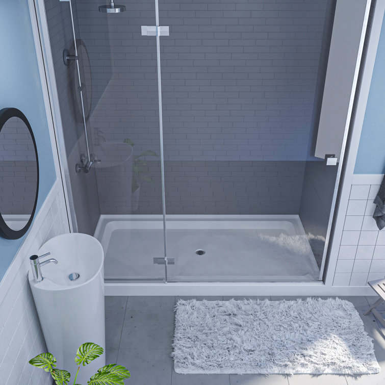 60'' White Gloss Rectangular Shower Base with Brass Drain