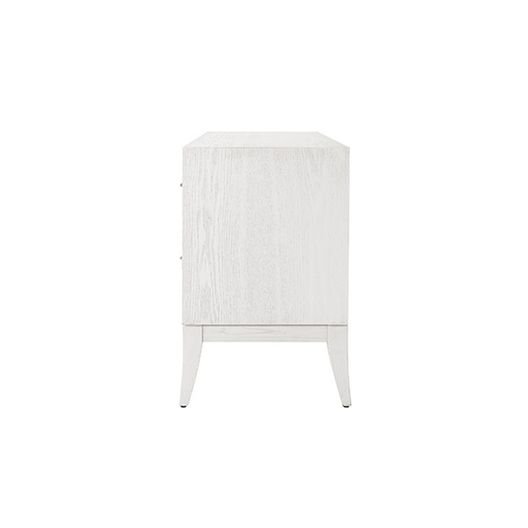 White Washed Oak and Brass Two-Drawer Nightstand