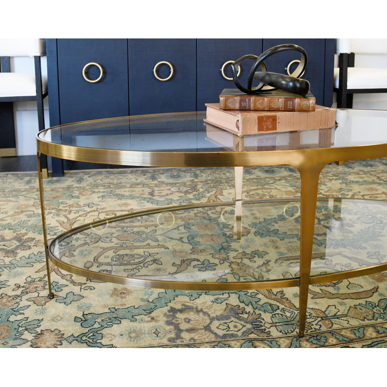 Antique Brass Oval Glass Top Coffee Table