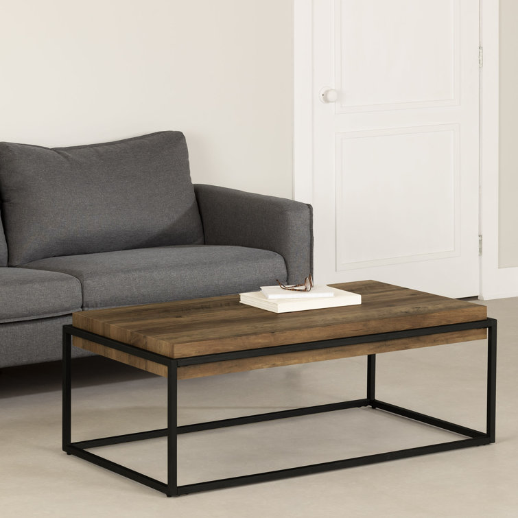 Acacia Brown Industrial Rectangular Coffee Table with Metal Frame