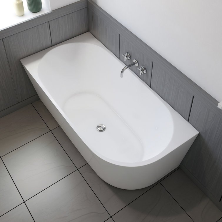 59'' White Acrylic Corner Freestanding Soaking Bathtub