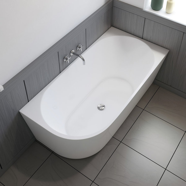 59'' White Acrylic Corner Freestanding Soaking Bathtub