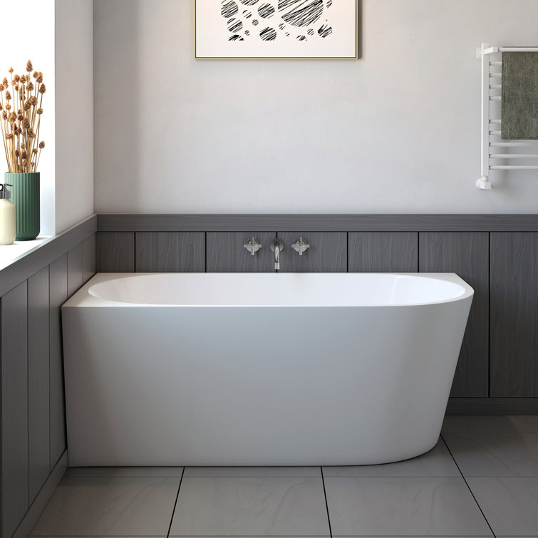 59'' White Acrylic Corner Freestanding Soaking Bathtub
