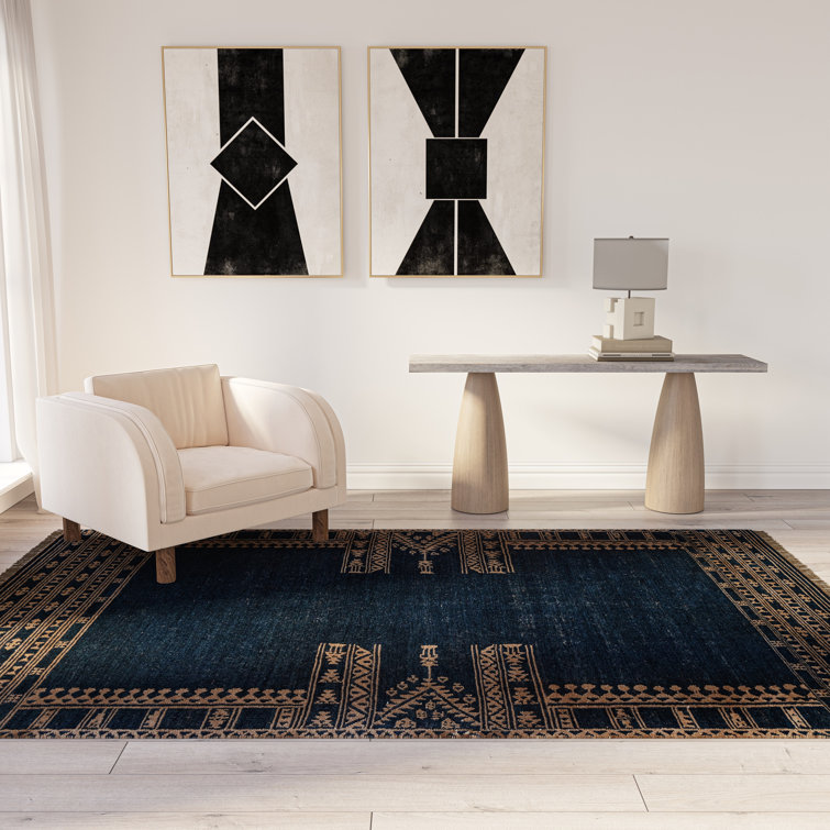 Indigo and Brown Handwoven Wool Rectangular Rug
