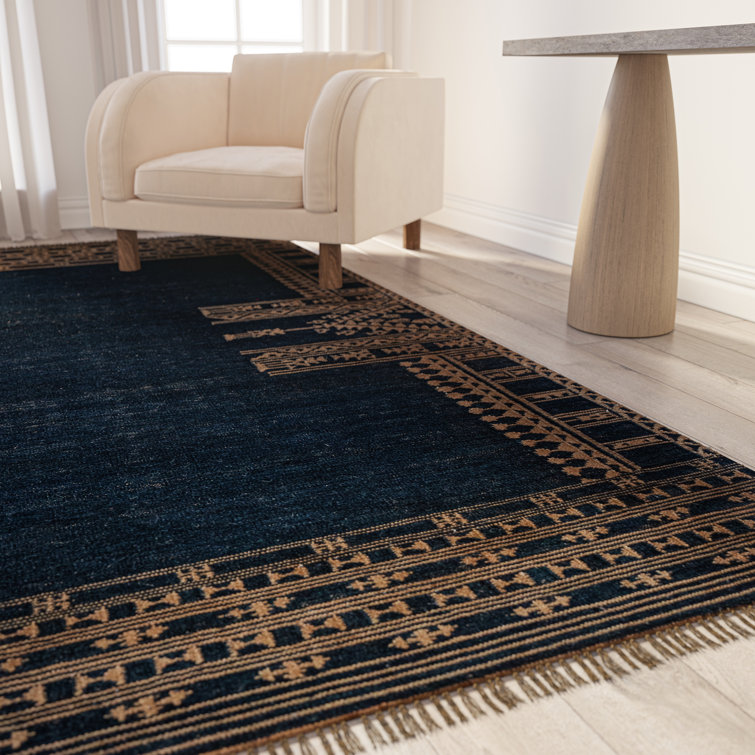 Indigo and Brown Handwoven Wool Rectangular Rug