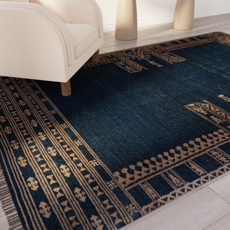 Indigo and Brown Handwoven Wool Rectangular Rug