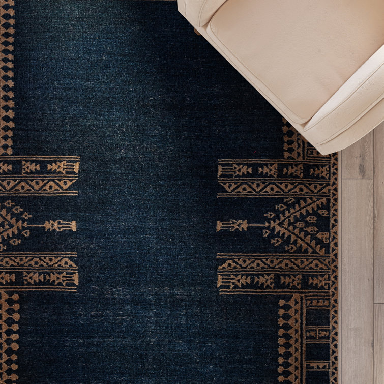 Indigo and Brown Handwoven Wool Rectangular Rug