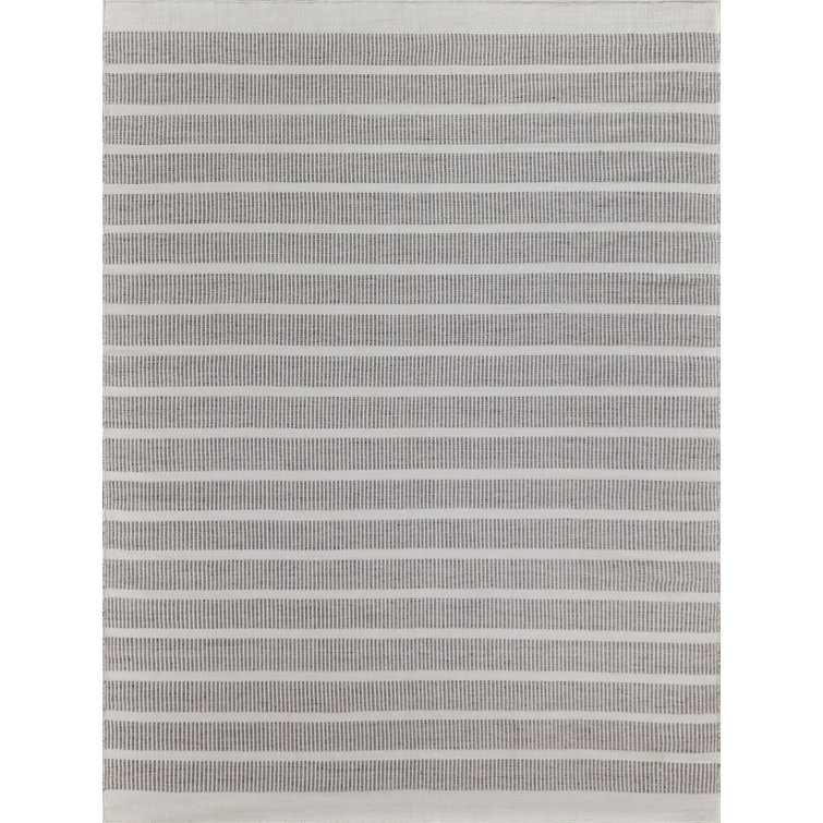 Gray and Ivory Stripe Synthetic Flat Woven 8' x 10' Area Rug