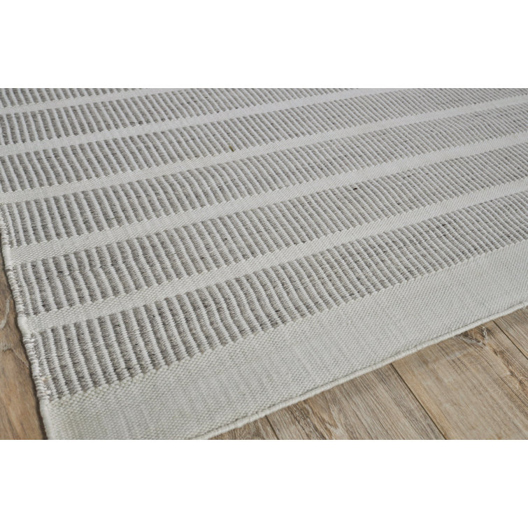 Gray and Ivory Stripe Synthetic Flat Woven 8' x 10' Area Rug