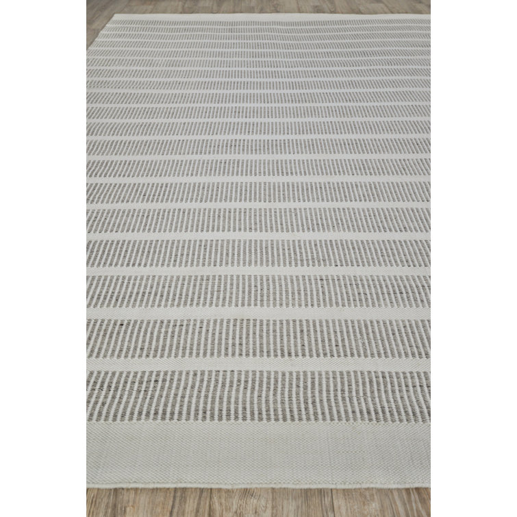 Gray and Ivory Stripe Synthetic Flat Woven 8' x 10' Area Rug