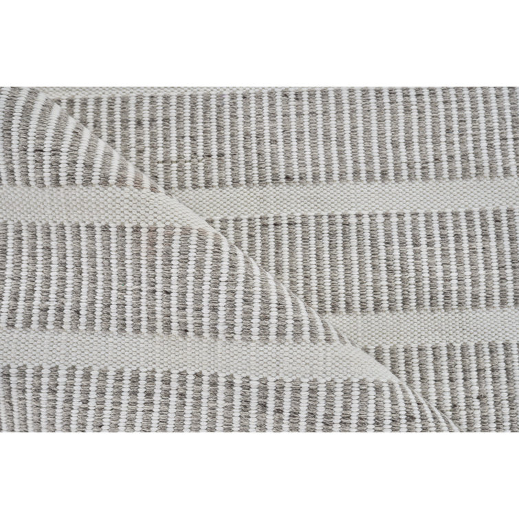 Gray and Ivory Stripe Synthetic Flat Woven 8' x 10' Area Rug