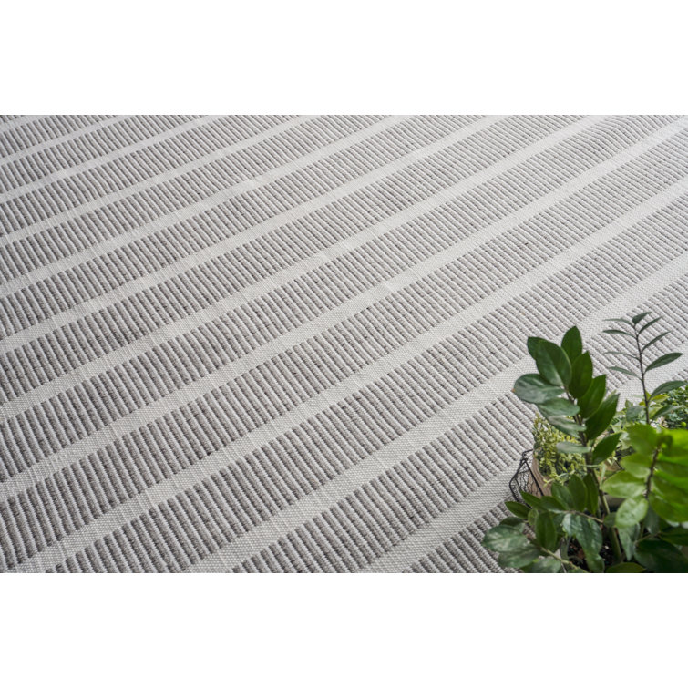 Gray and Ivory Stripe Synthetic Flat Woven 8' x 10' Area Rug