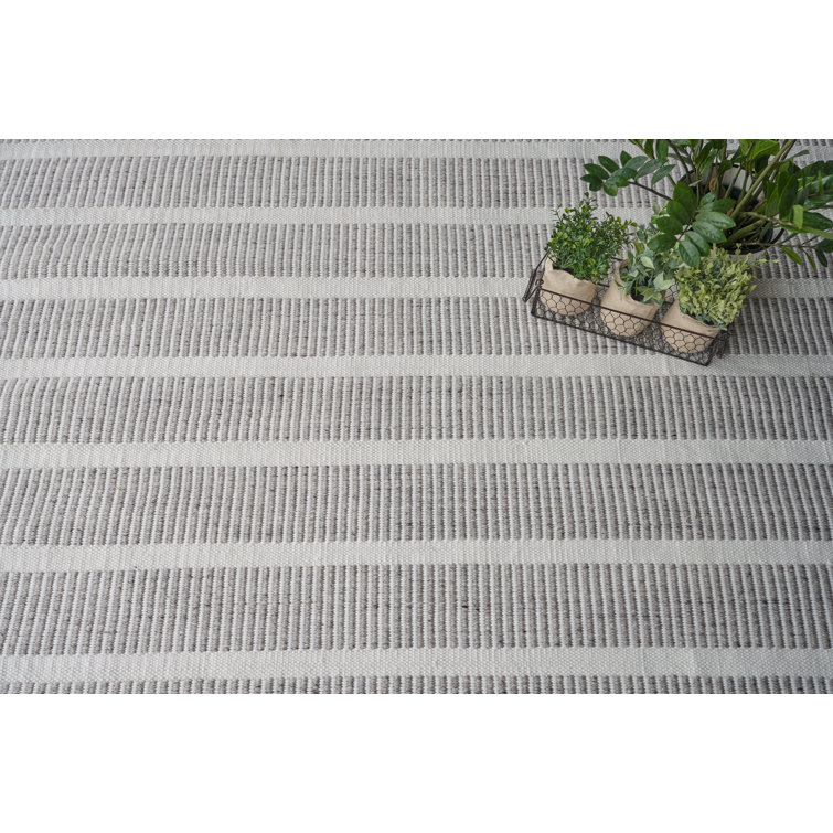 Gray and Ivory Stripe Synthetic Flat Woven 8' x 10' Area Rug
