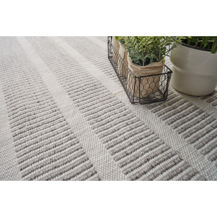 Gray and Ivory Stripe Synthetic Flat Woven 8' x 10' Area Rug