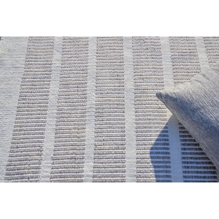 Gray and Ivory Stripe Synthetic Flat Woven 8' x 10' Area Rug