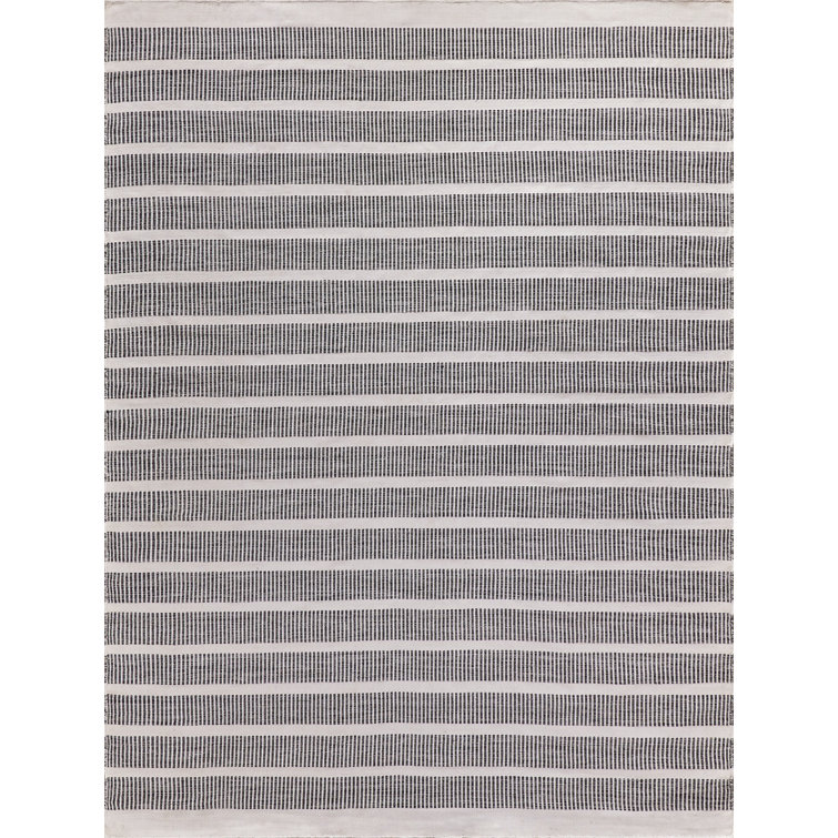 Ivory and Black Striped Synthetic Flatweave Rug 8' x 10'