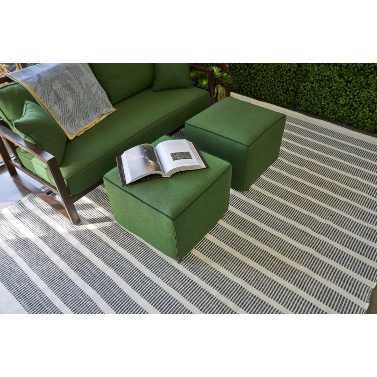 Ivory and Black Striped Synthetic Flatweave Rug 8' x 10'