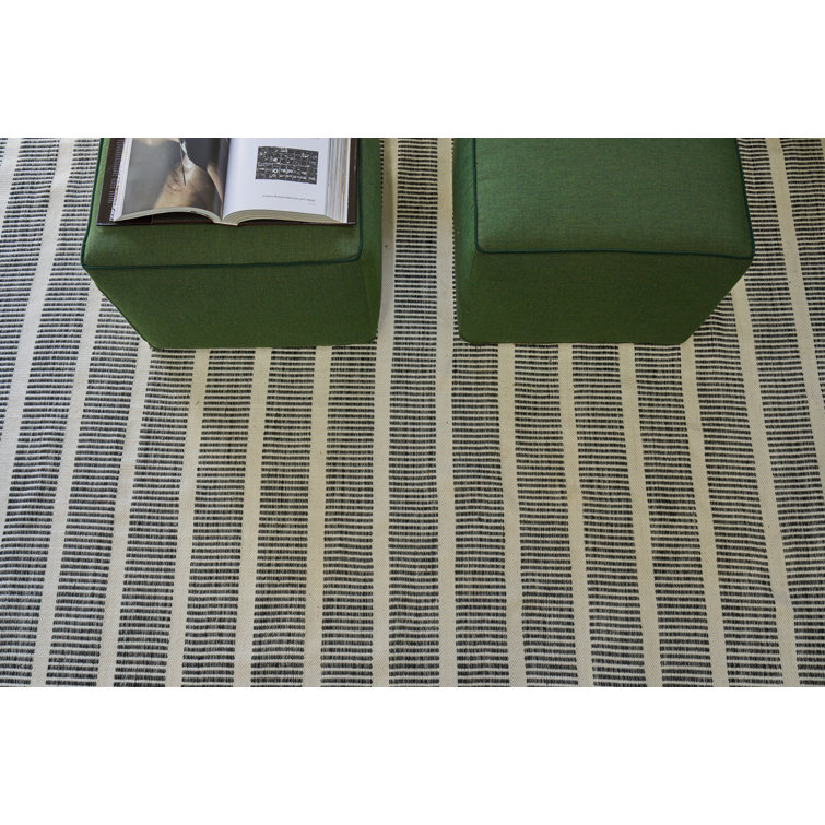 Ivory and Black Striped Synthetic Flatweave Rug 8' x 10'