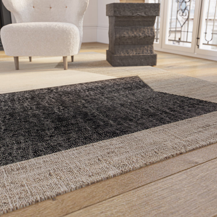 Modern Geometric Flat Woven Wool Rug in Neutral Tones, 9' x 12'