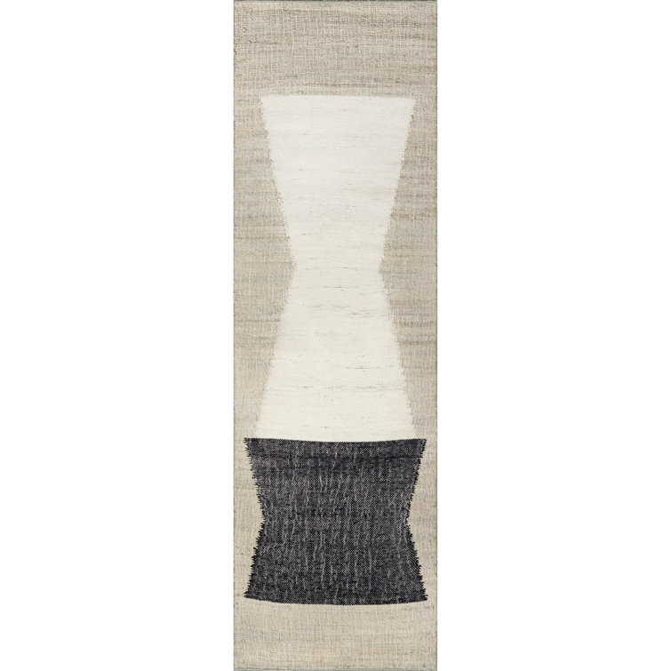 Handmade Black and Beige Wool Flatweave Runner Rug