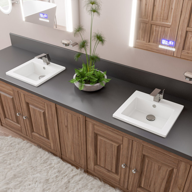 White Ceramic Square Drop-In Bathroom Sink with Overflow