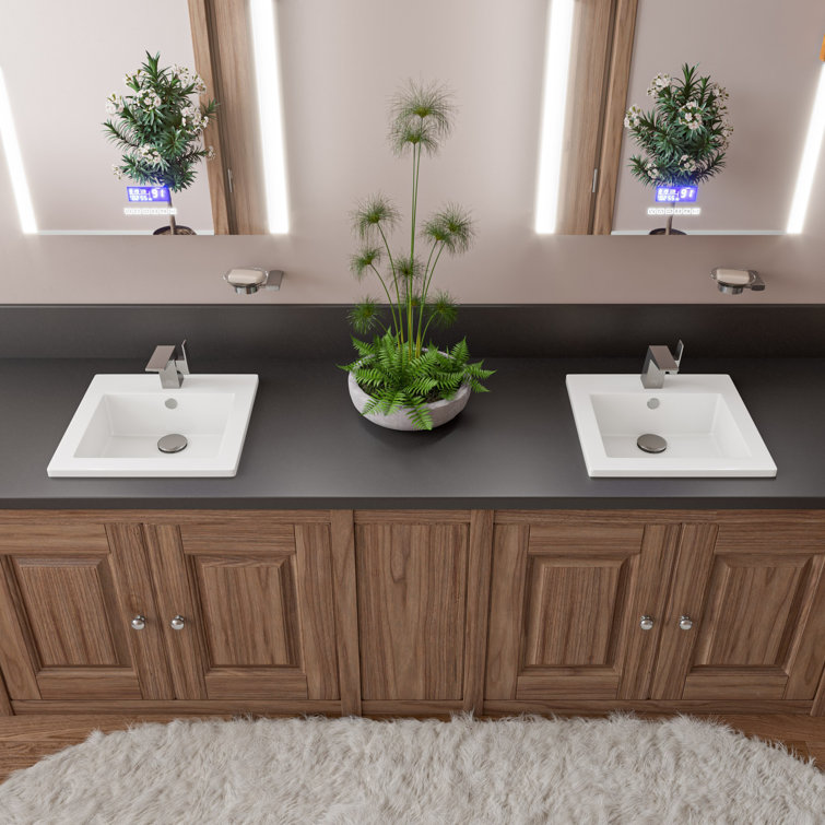 White Ceramic Square Drop-In Bathroom Sink with Overflow