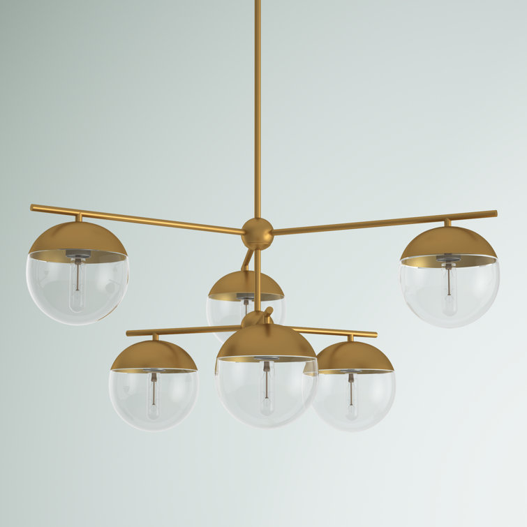 Elegant Eclipse 6-Light Brass & Clear Glass Contemporary Chandelier
