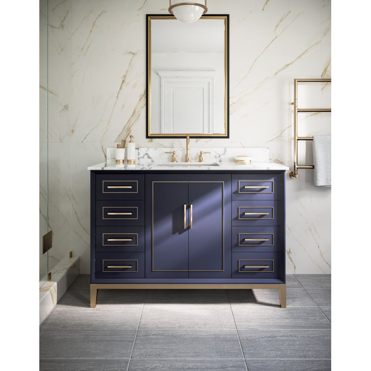 Gracie Pacific Blue 48" Single Bathroom Vanity with Carrara Marble Top