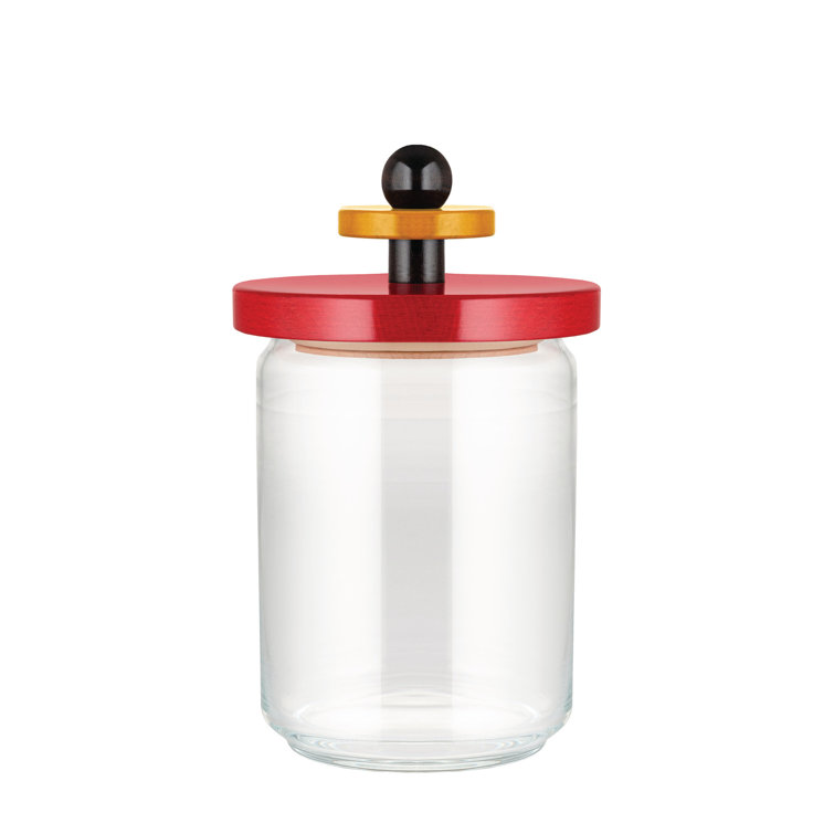 Red and Yellow Glass Jar with Colorful Lid, 8.1"